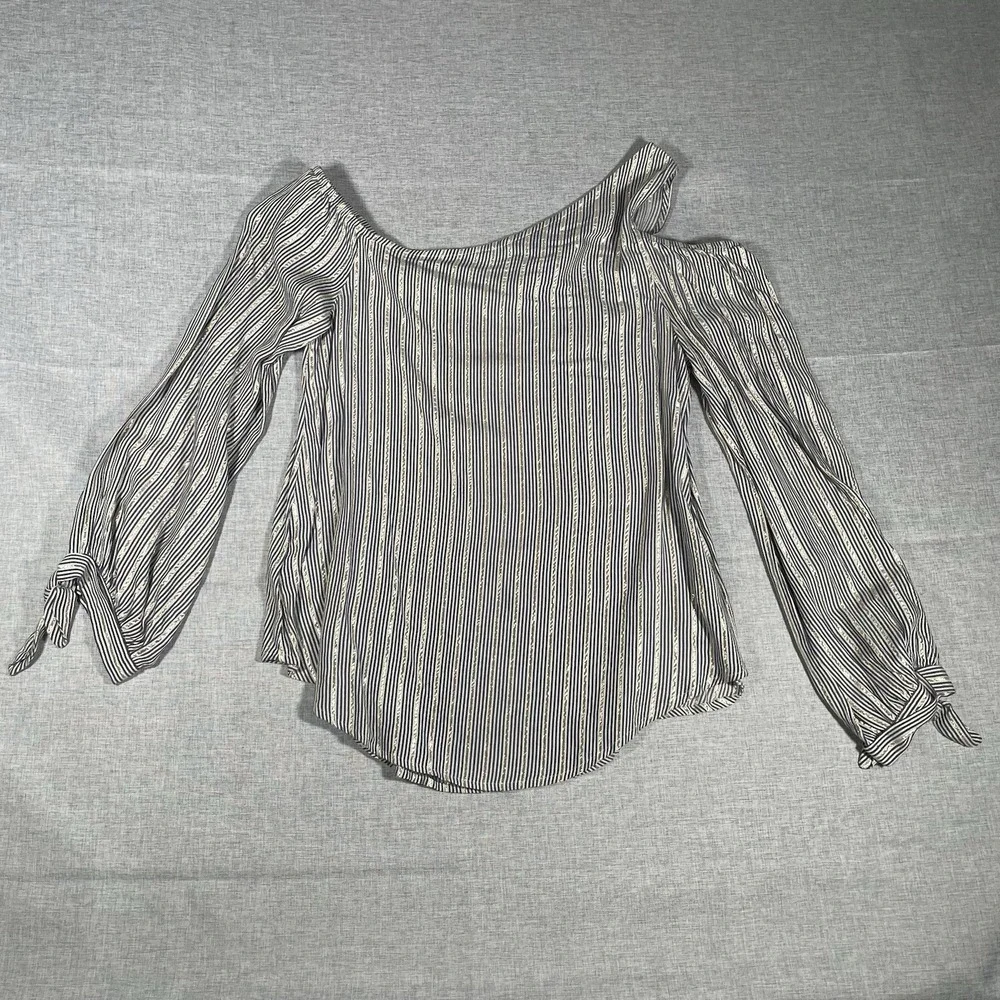 Express Blouse Women's XS Blue Striped Round Neck Long Sleeve Casual Pullover - Picture 6 of 9